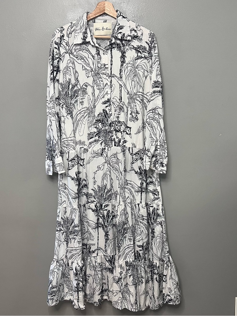 Fox & Hen Jungle Toile & Cheetah Print Maxi Dress Large Quiet Luxury Bohemian